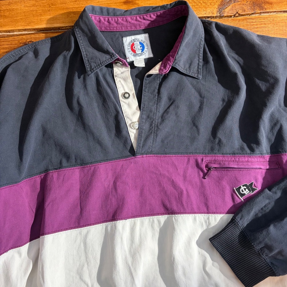 Vintage Greenline Sport Rugby Shirt Color Block Pullover Men *2XL LS Pocket READ